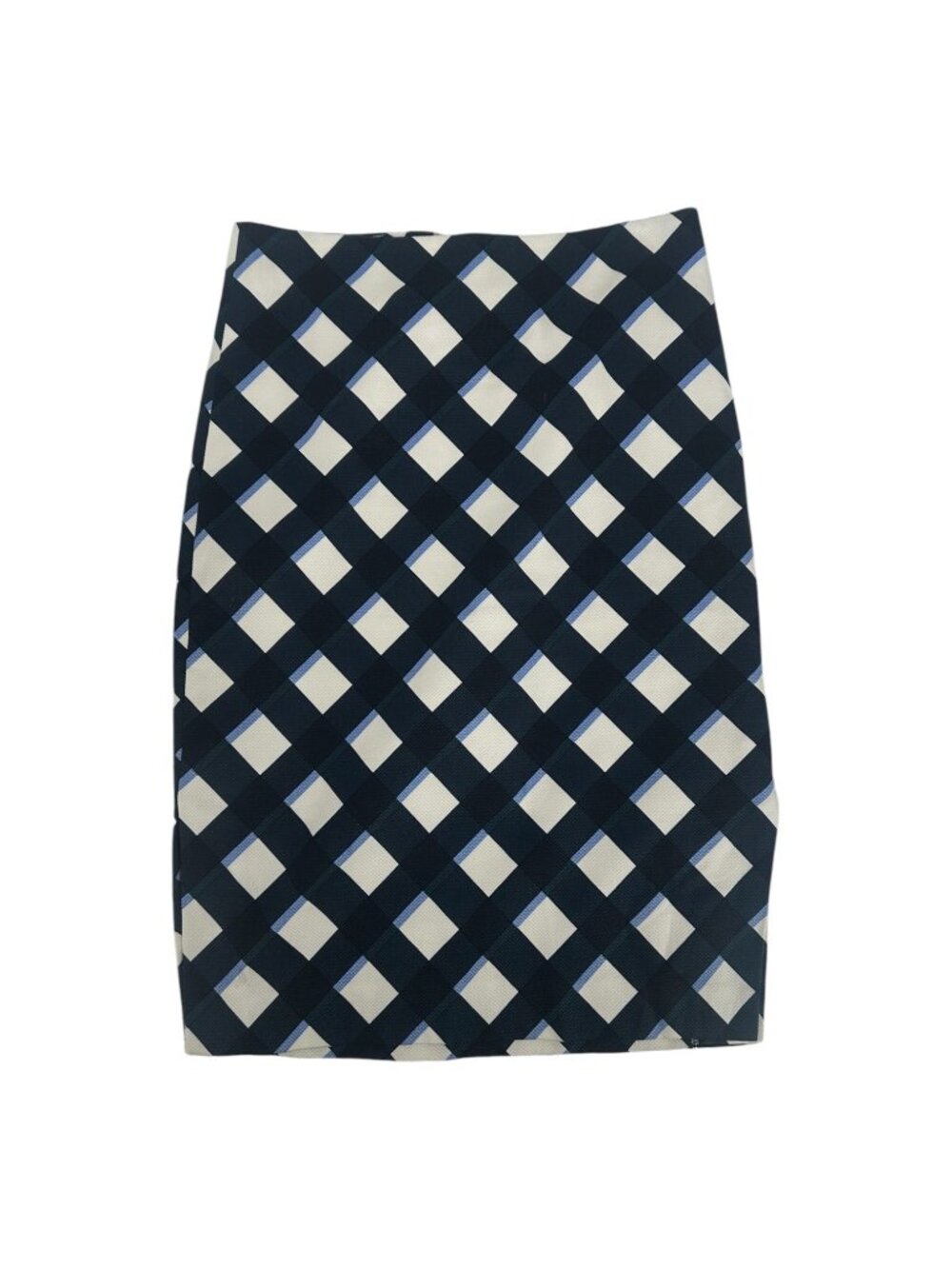 Ann Taylor Navy Ivory Plaid Pencil Skirt 4 Lined Office Workwear Classic Preppy